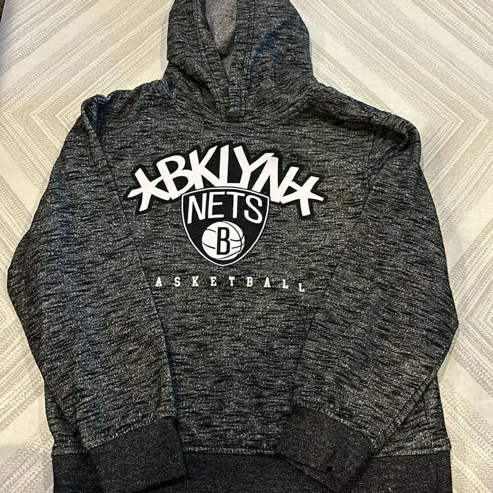 NBA Boys Brooklyn Nets Basketball Heather Grey Hooded Sweatshirt